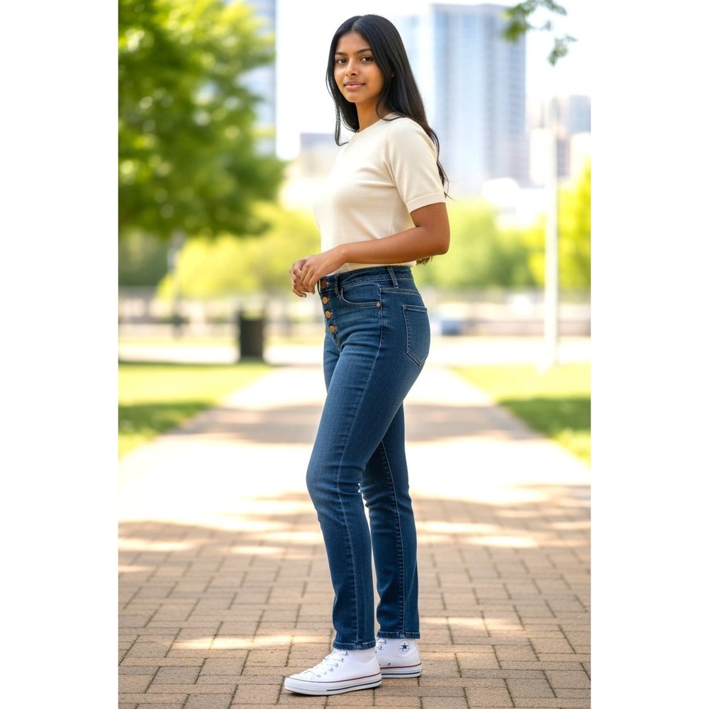 (G-207)d.jeans Women's Button Fly Skinny Jeans Size 6 Blue Stretch Denim Mid Ris